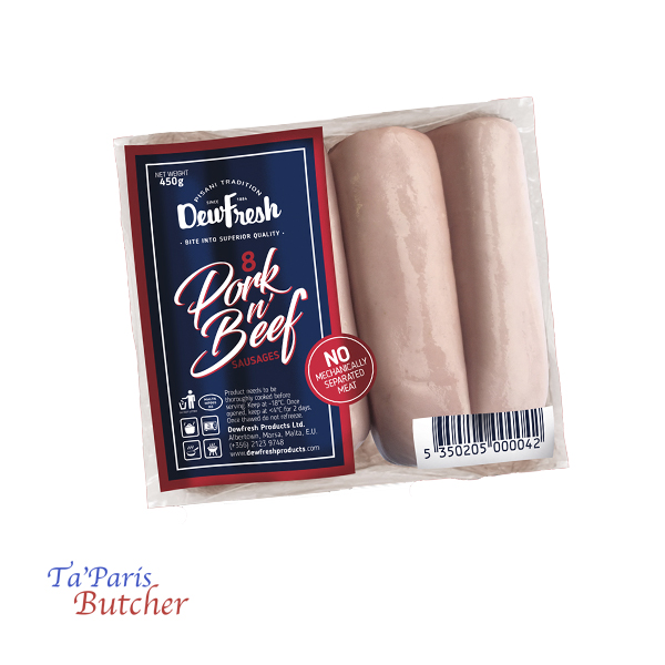 pork and beef sausages 8 dew fresh taparis butcher malta online shop